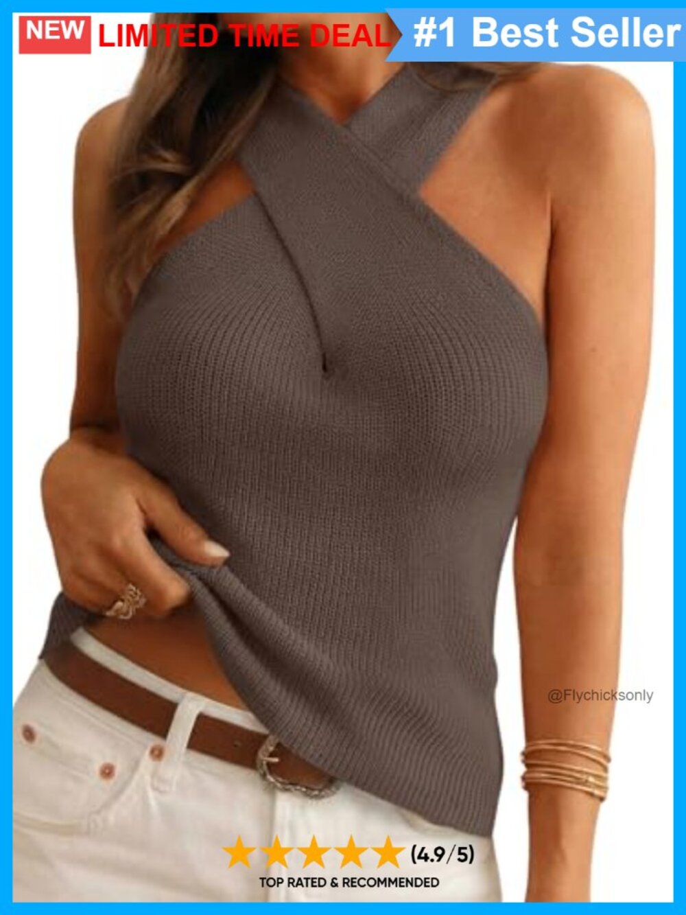 Crossover Halter Tank Top Viscose Blend Sleeveless Date Night Summer Top